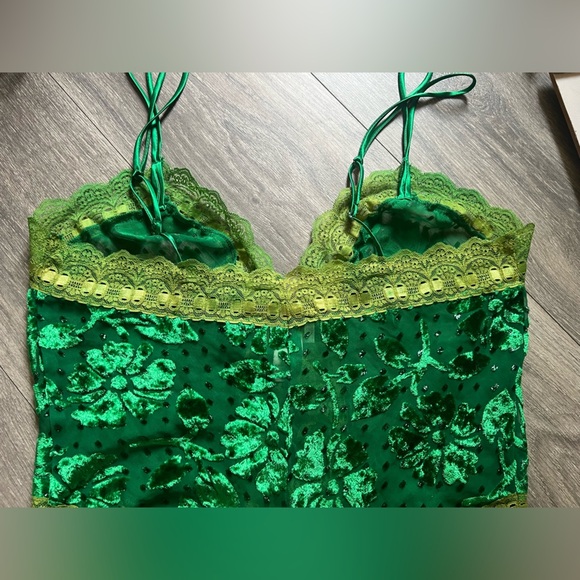 Victoria's Secret Vintage Gold Label Emerald Green Brocade Lace Teddy Bodysuit L - Picture 10 of 13